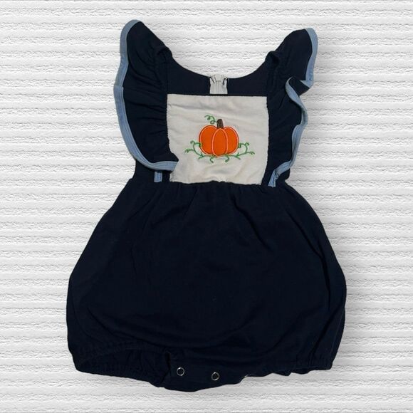 Pumpkin Ruffle Bubble Blue 3t Ruffle Embroidered - Picture 1 of 4